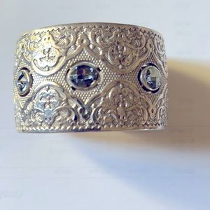 Opulent Brighton hinged cuff bangle with Smokey blue Swarovski crystals